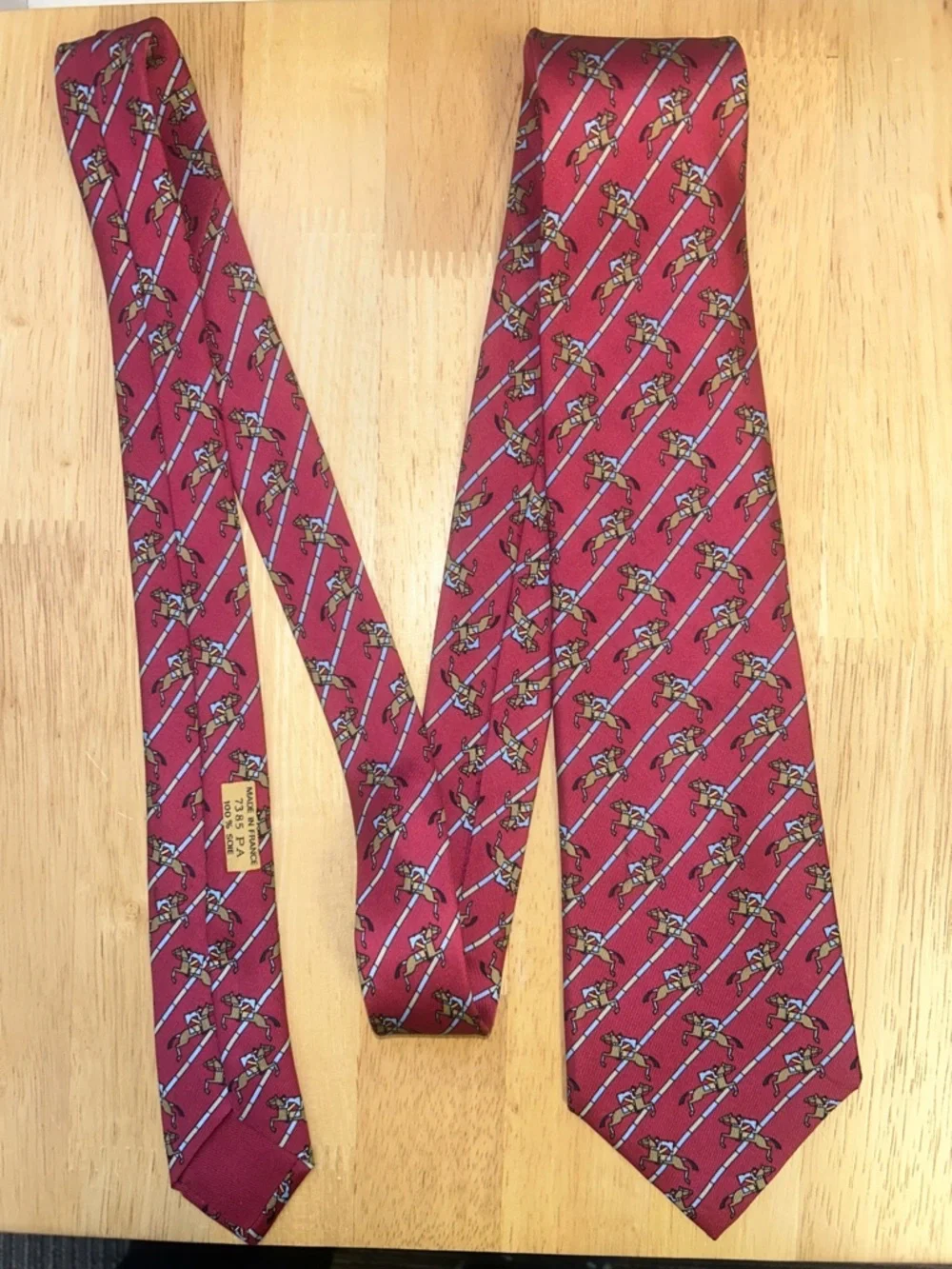 Hermes Paris 7385PA 100% Silk Necktie Tie Red Horse Racing 59